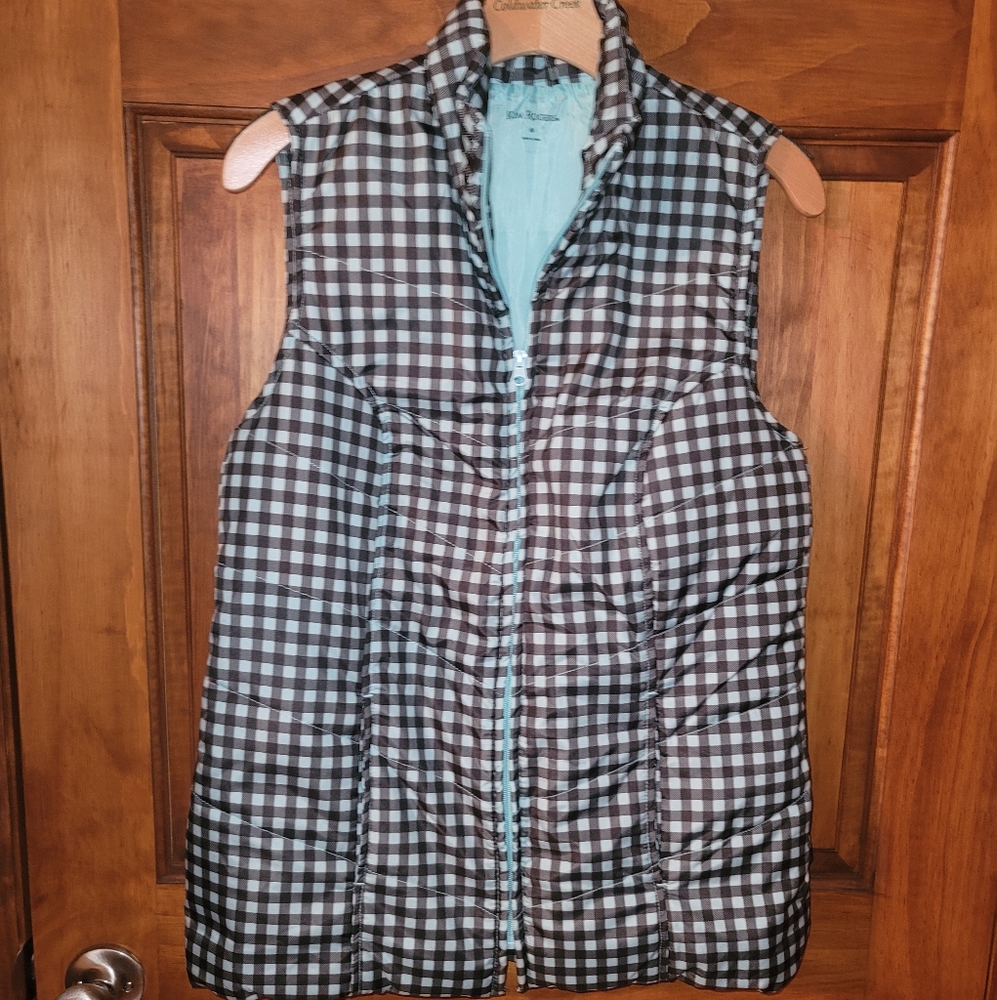 Puffy Vest Full Zip, by Kim Rogers, 2 front pockets, Charcoal/ Mint, Size: M